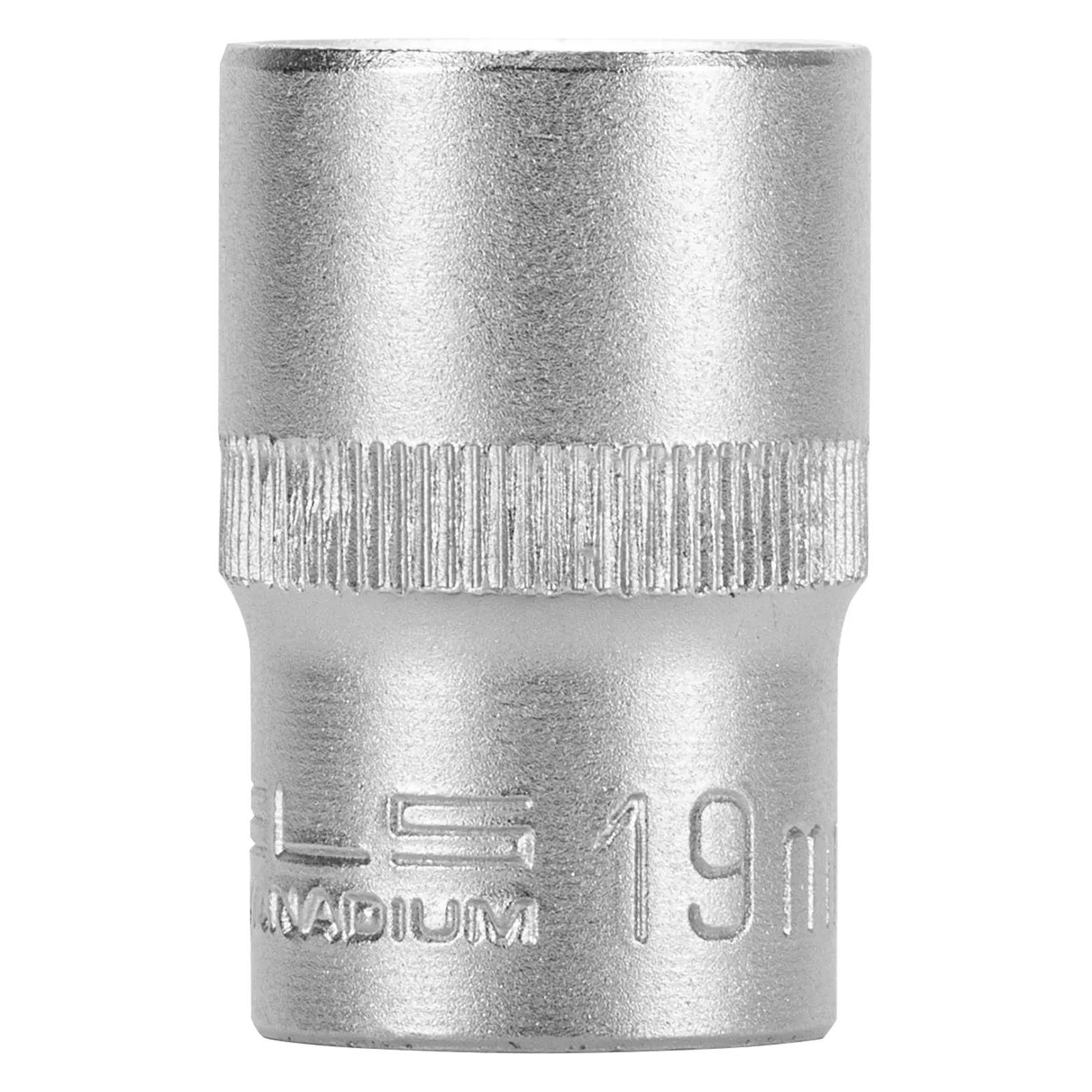 SOQUETE ESTRIADO ENCAIXE 1/2POL., CROMO VANADIO, COM CLIPS PLASTICO, 19MM, 1PC // STELS