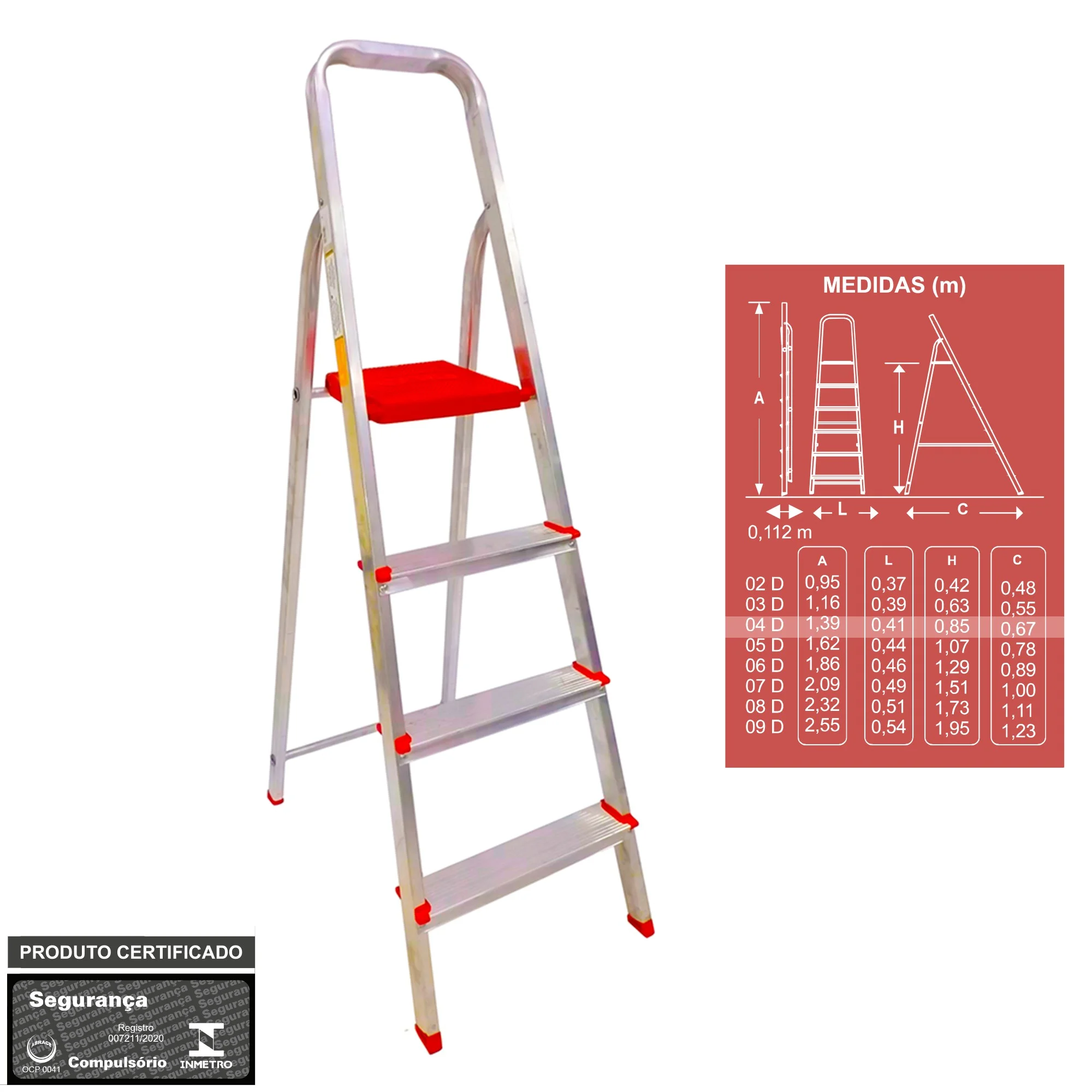 Escada Doméstica 4 Degraus em Alumínio BTF