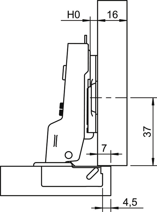 Dobradiça Curva Hafele Metalla 110, montagem Dupla, ângulo de abertura 105°, sistema Clip-on