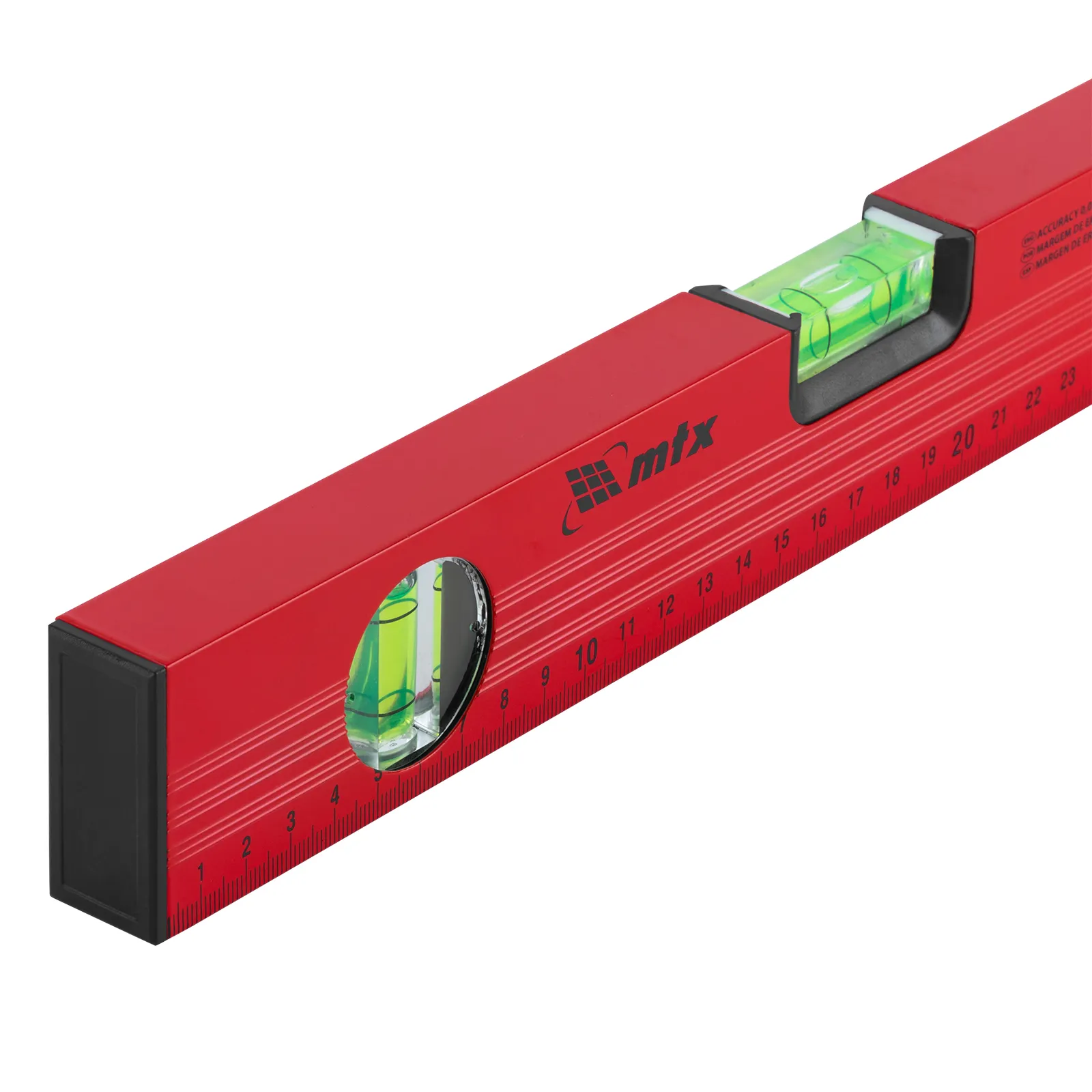 NIVEL DE ALUMINIO, COM REGUA, VERMELHO, 3 BOLHAS, 14POL., 350MM, 1PC // MTX