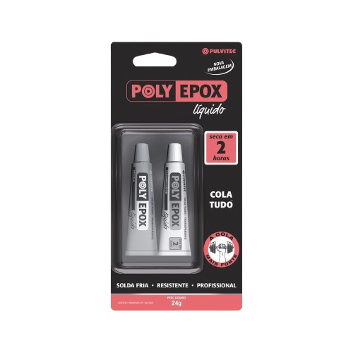 Cola Poly Epox líquido 24g seca em 2h