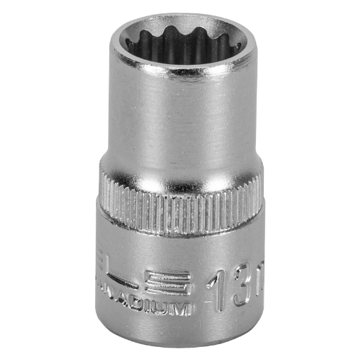 SOQUETE ESTRIADO ENCAIXE 1/2POL., CROMO VANADIO, COM CLIPS PLASTICO, 13MM, 1PC // STELS