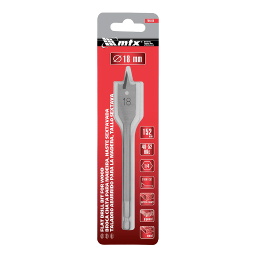 BROCA CHATA PARA MADEIRA, 18MM, 150MM, 1PC // MTX