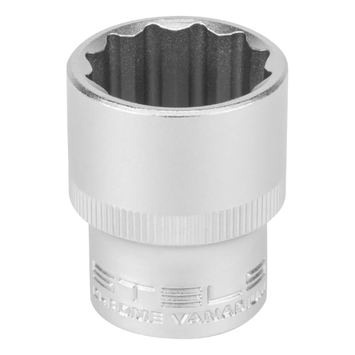 SOQUETE ESTRIADO ENCAIXE 1/2POL., CROMO VANADIO, COM CLIPS PLASTICO, 23MM, 1PC // STELS
