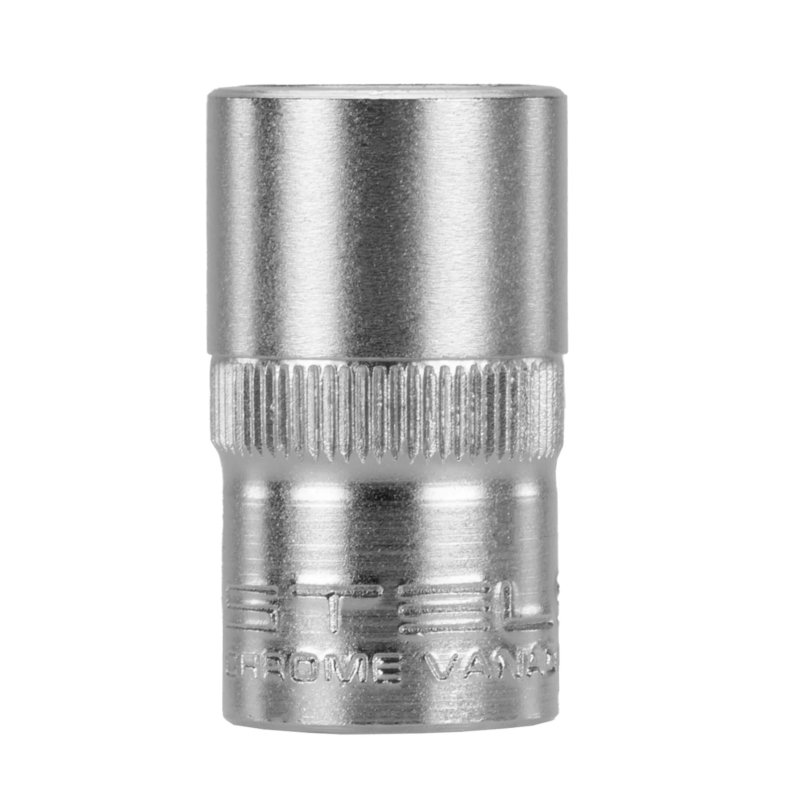 SOQUETE ESTRIADO ENCAIXE 1/2POL., CROMO VANADIO, COM CLIPS PLASTICO, 15MM, 1PC // STELS