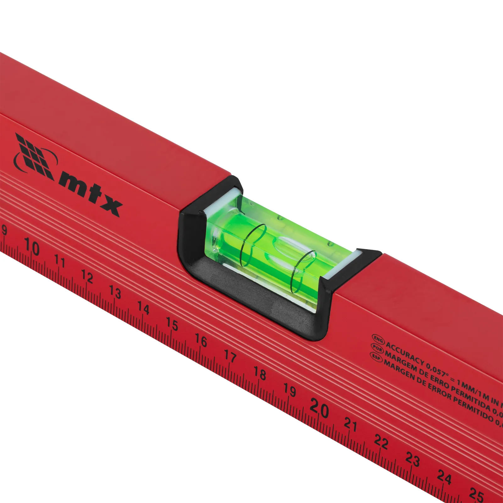 NIVEL DE ALUMINIO, COM REGUA, VERMELHO, 3 BOLHAS, 14POL., 350MM, 1PC // MTX