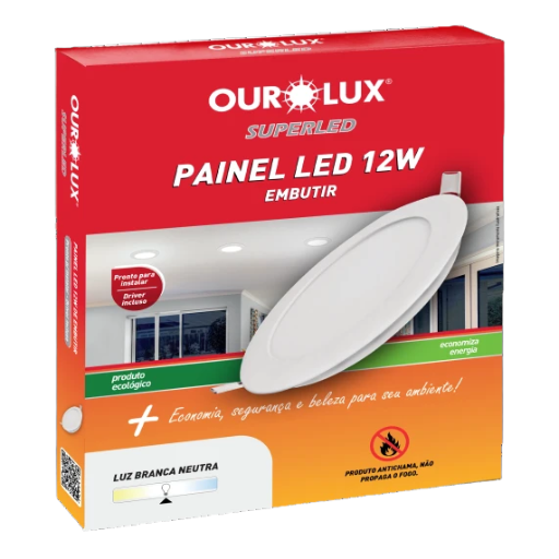 PAINEL SUPERLED 12W 6500K(Luz  Branca Fria) BIV Embutir Redondo
