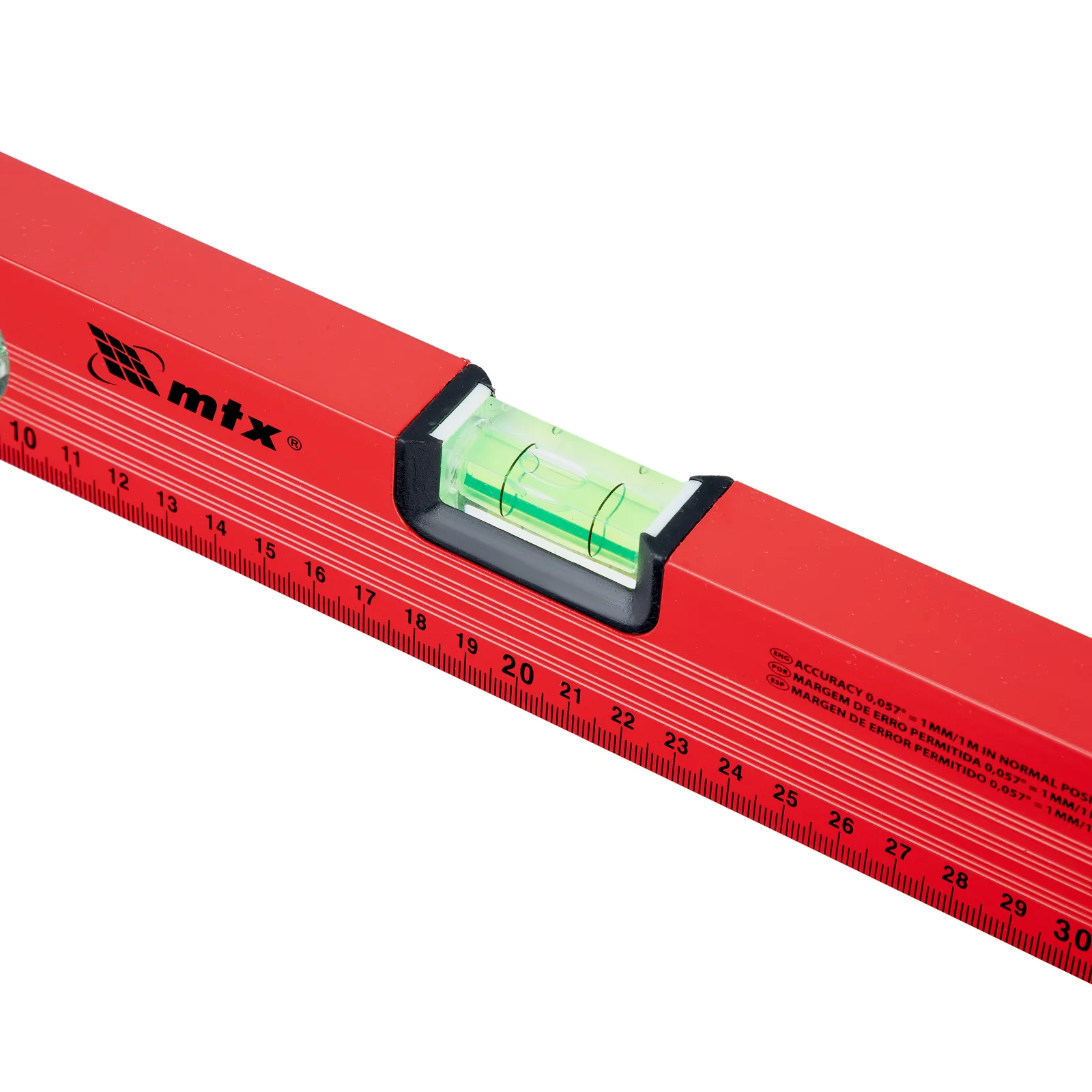 NIVEL DE ALUMINIO, COM REGUA, VERMELHO, 3 BOLHAS, 16POL., 400MM, 1PC // MTX