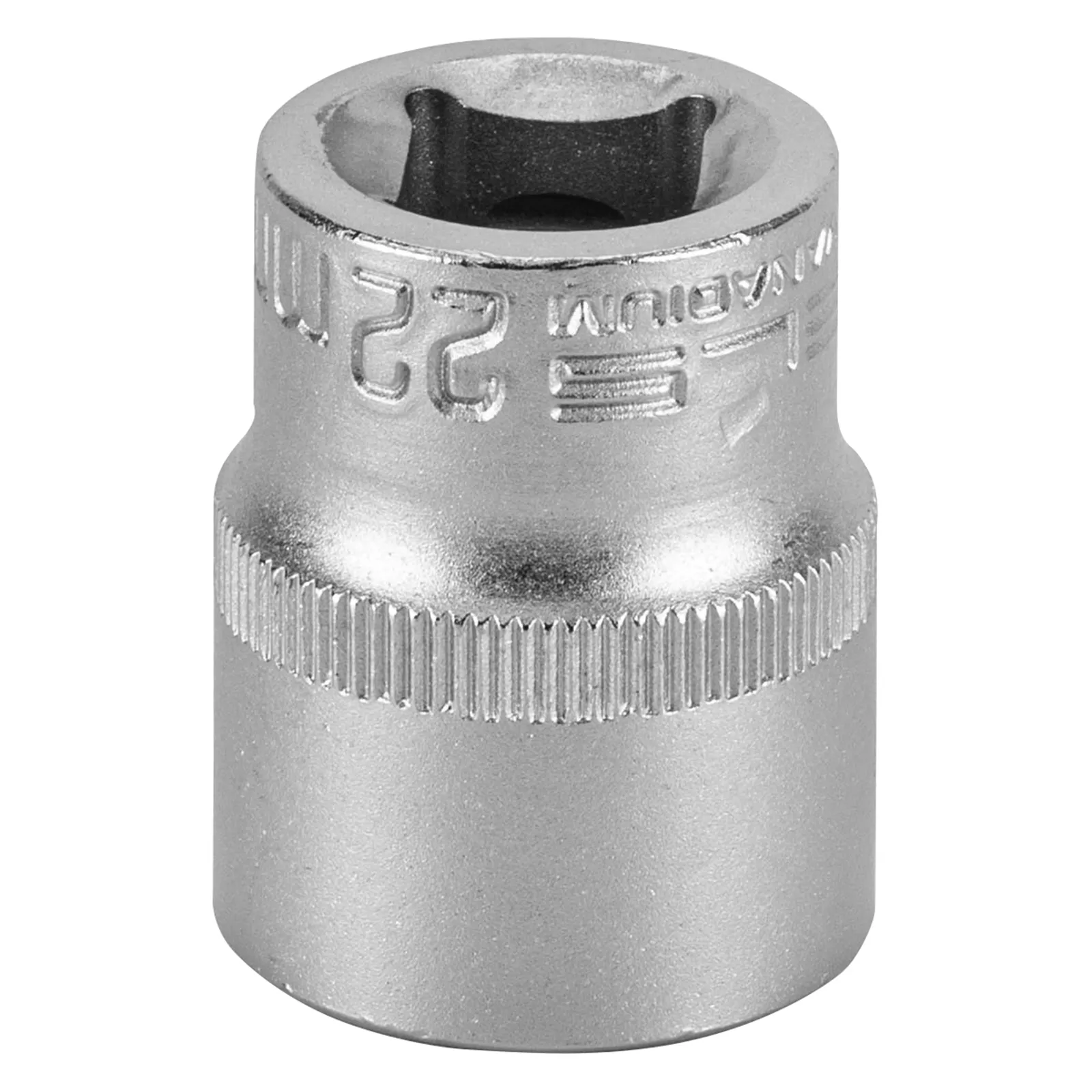 SOQUETE ESTRIADO ENCAIXE 1/2POL., CROMO VANADIO, COM CLIPS PLASTICO, 22MM, 1PC // STELS