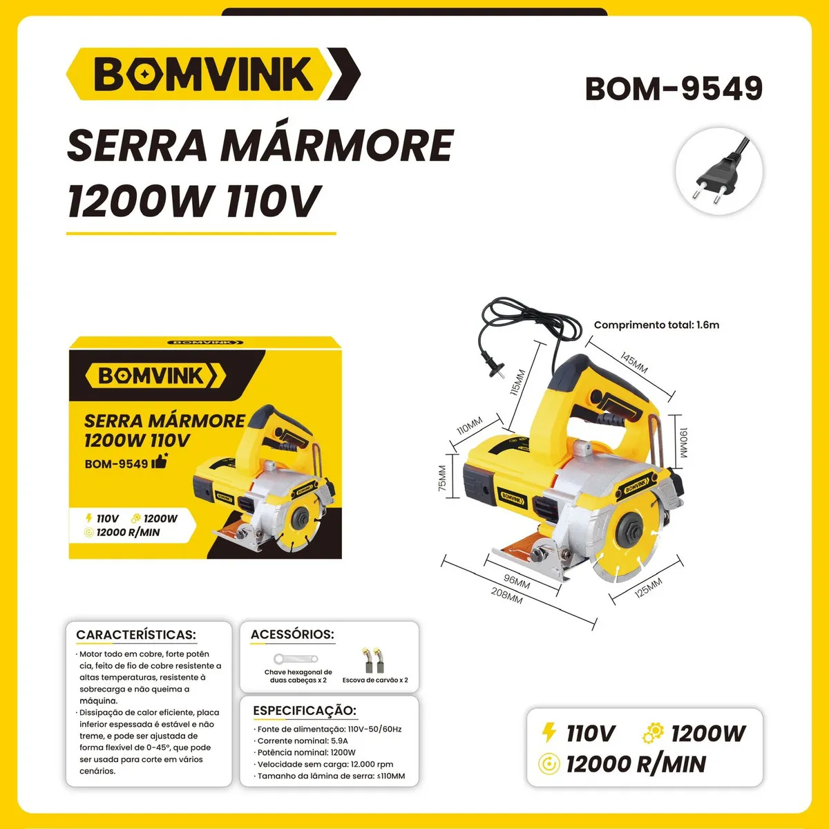 Serra Mármore Porcelanatos Madeira 1200w Corte Precisos 
