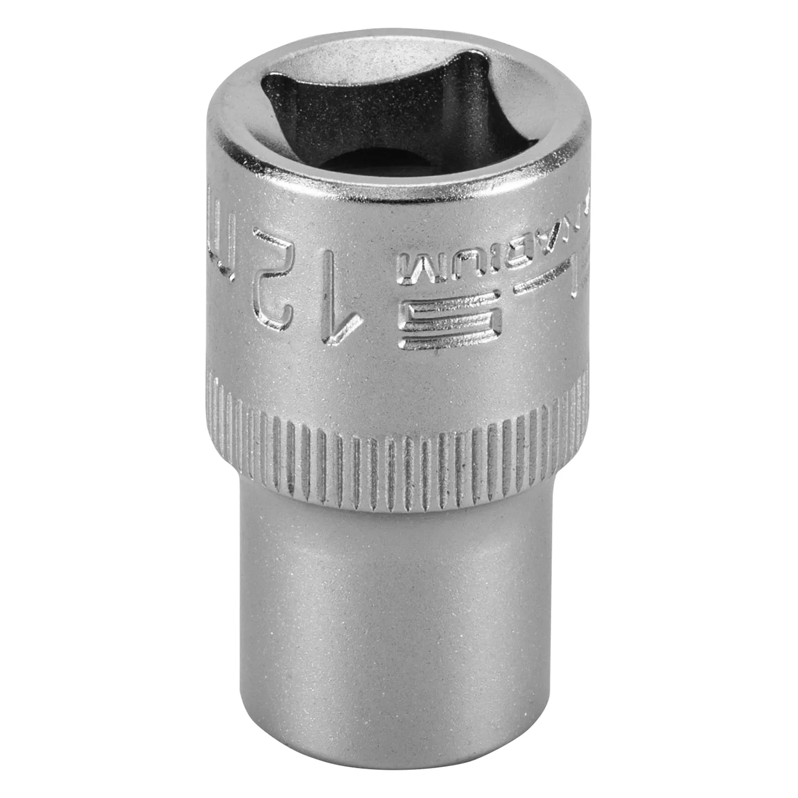 SOQUETE ESTRIADO ENCAIXE 1/2POL., CROMO VANADIO, COM CLIPS PLASTICO, 12MM, 1PC // STELS