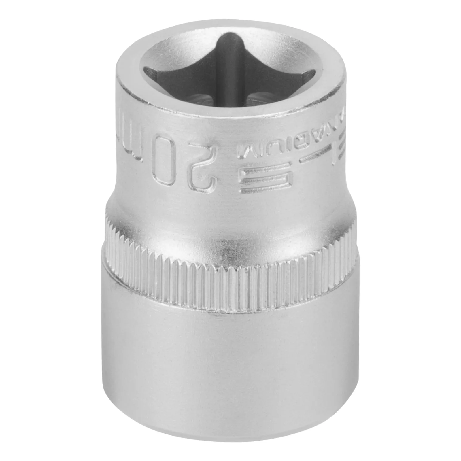 SOQUETE ESTRIADO ENCAIXE 1/2POL., CROMO VANADIO, COM CLIPS PLASTICO, 20MM, 1PC // STELS