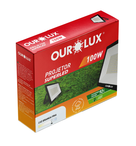 Refletor Superled Projetor Slim 100W Preto 6500K(Luz Branca Fria)