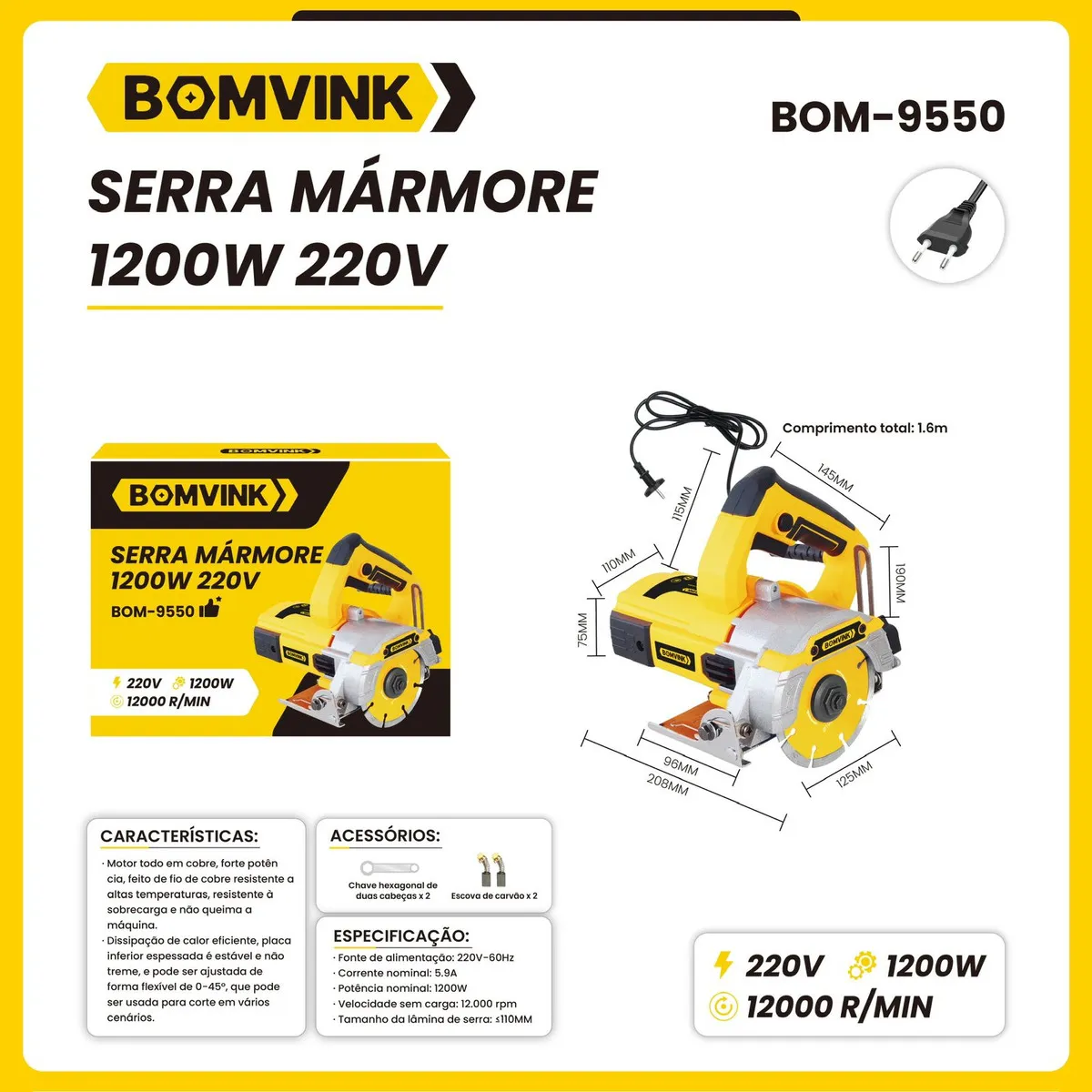 Serra Mármore Porcelanatos Madeira 1200w Corte Precisos 