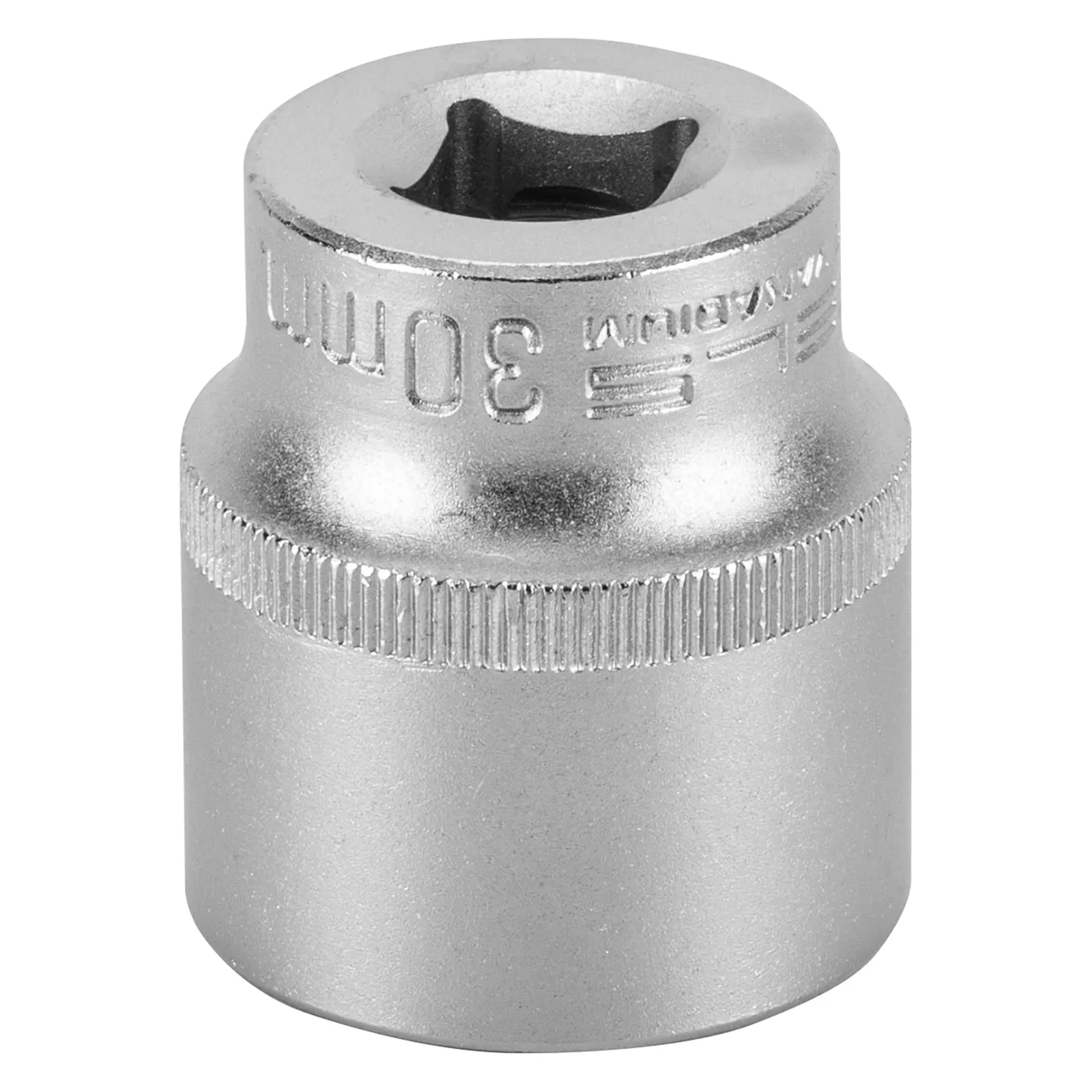 SOQUETE ESTRIADO ENCAIXE 1/2POL., CROMO VANADIO, COM CLIPS PLASTICO, 30MM, 1PC // STELS