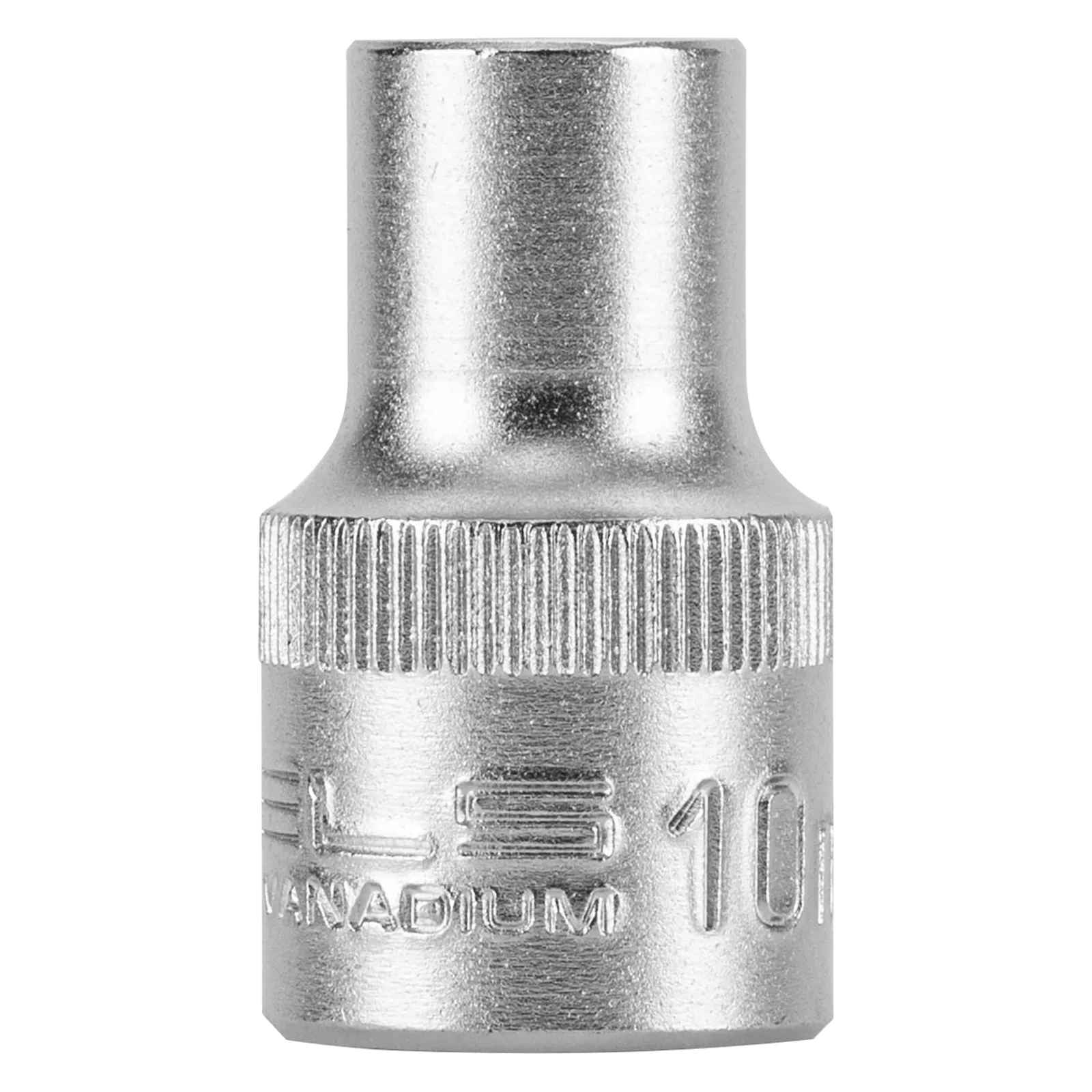 SOQUETE ESTRIADO ENCAIXE 1/2POL., CROMO VANADIO, COM CLIPS PLASTICO, 10MM, 1PC // STELS