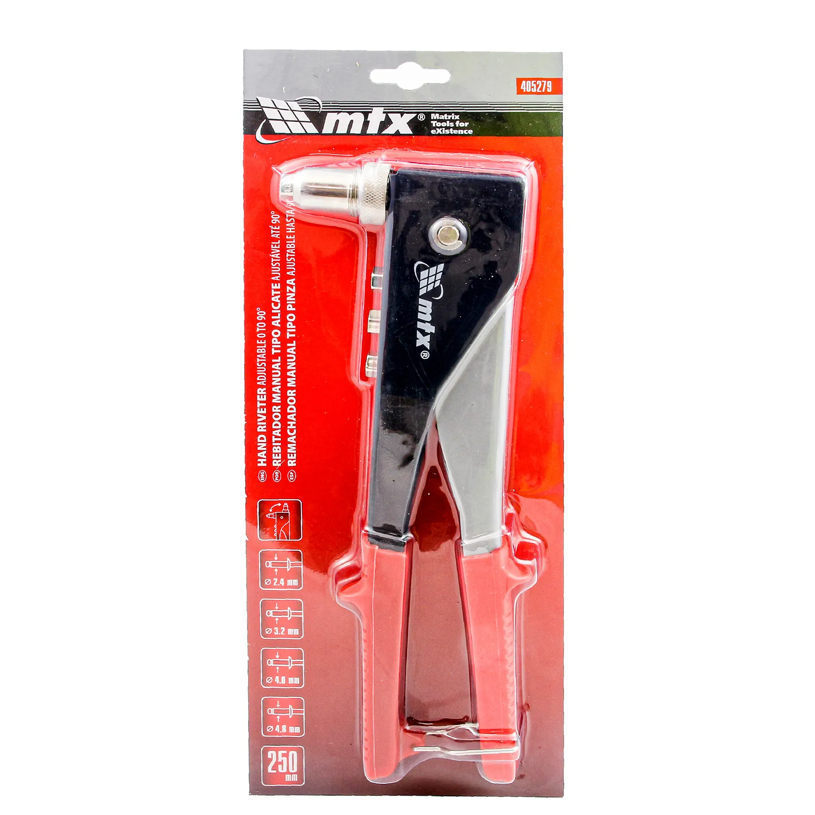 REBITADOR MANUAL, TIPO ALICATE, AJUSTAVEL 0-90, PARA REBITES 2,4-3,2-4-4,8MM, 250MM, 1PC // MTX
