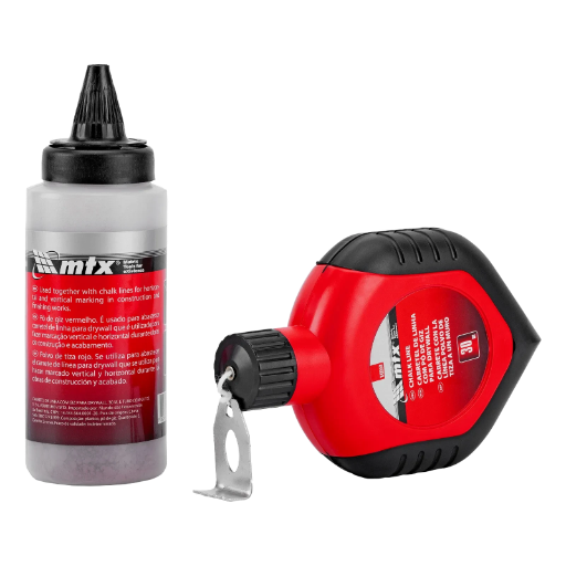 CARRETEL DE LINHA COM GIZ PARA DRYWALL, 30 M, E TUBO COM GIZ DE 115 G, VERMELHO, 1PC // MTX