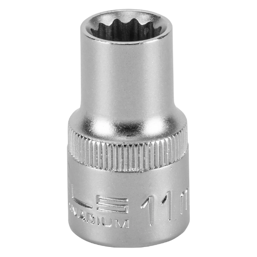 SOQUETE ESTRIADO ENCAIXE 1/2POL., CROMO VANADIO, COM CLIPS PLASTICO, 11MM, 1PC // STELS
