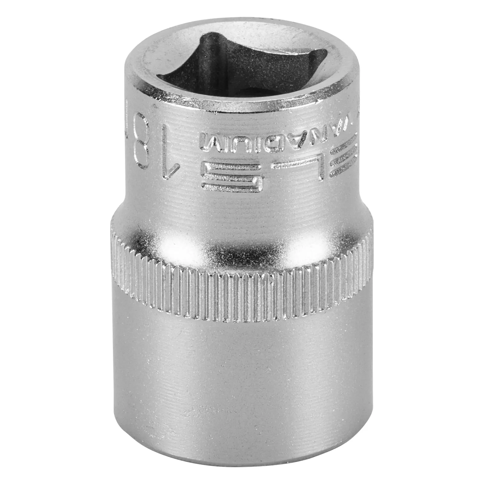 SOQUETE ESTRIADO ENCAIXE 1/2POL., CROMO VANADIO, COM CLIPS PLASTICO, 18MM, 1PC // STELS