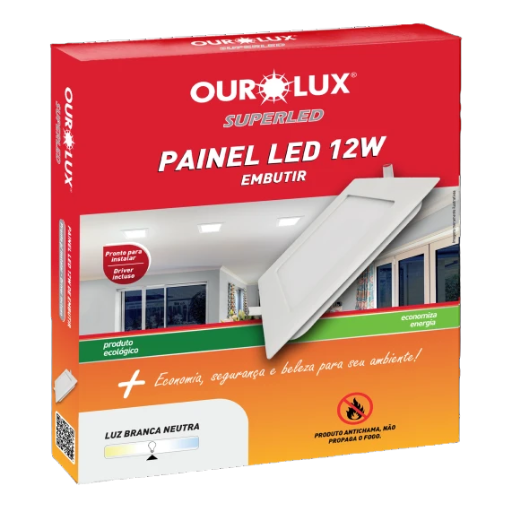 PAINEL SUPERLED 12W 6500K(Luz Branca Fria) BIV Embutir Quadrado