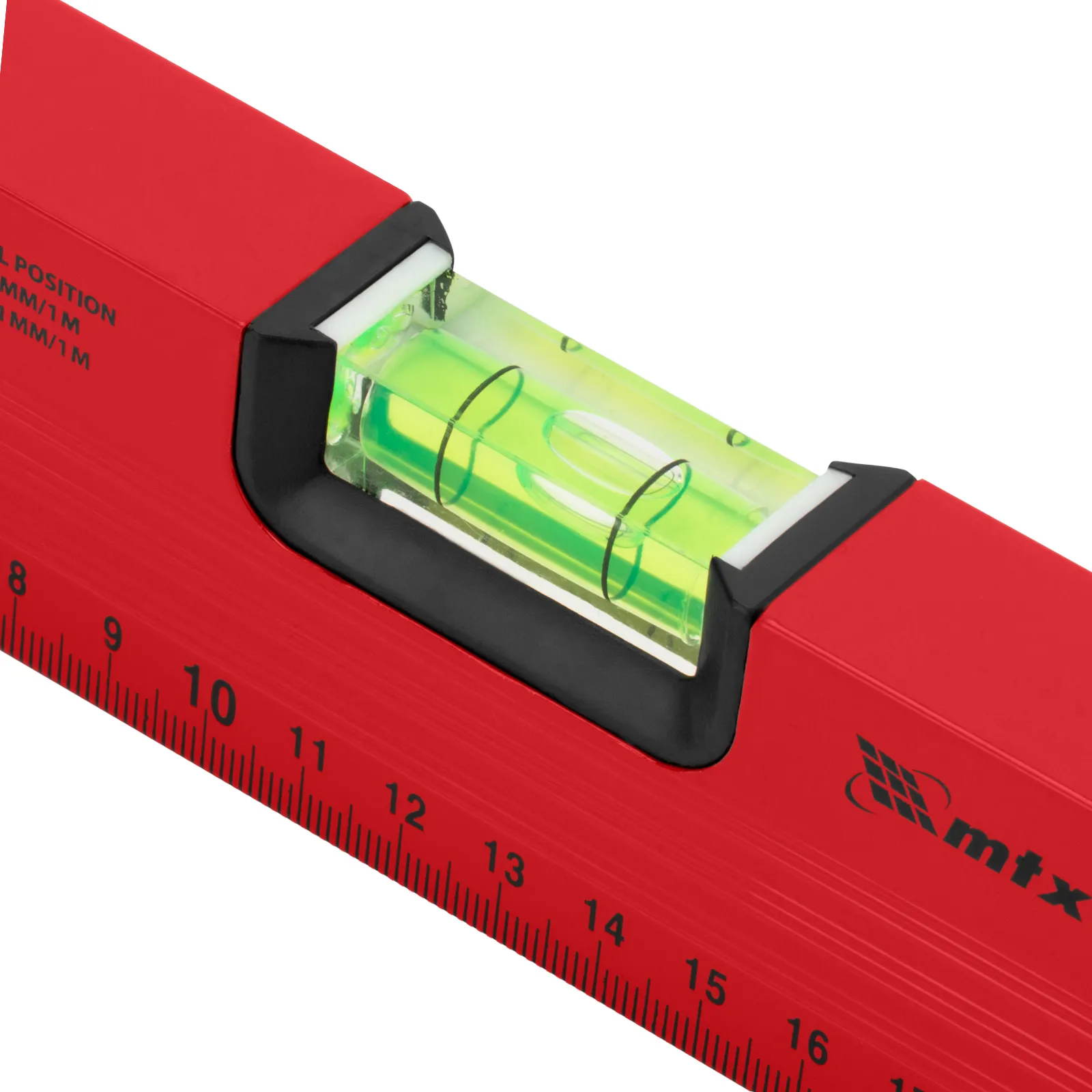 NIVEL DE ALUMINIO, COM REGUA, VERMELHO, 2 BOLHAS, 10POL., 250MM, 1PC // MTX