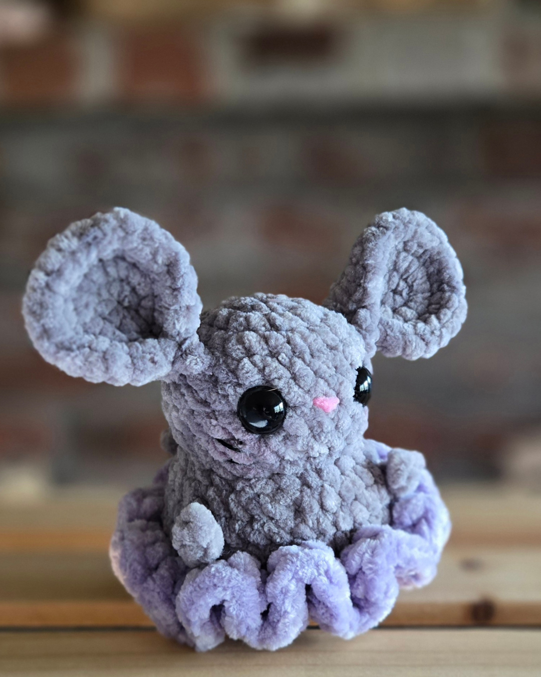 Handmade Crochet Mouse Plush – Cute Chenille Mouse Stuffed Animal, Kawaii Mouse Toy