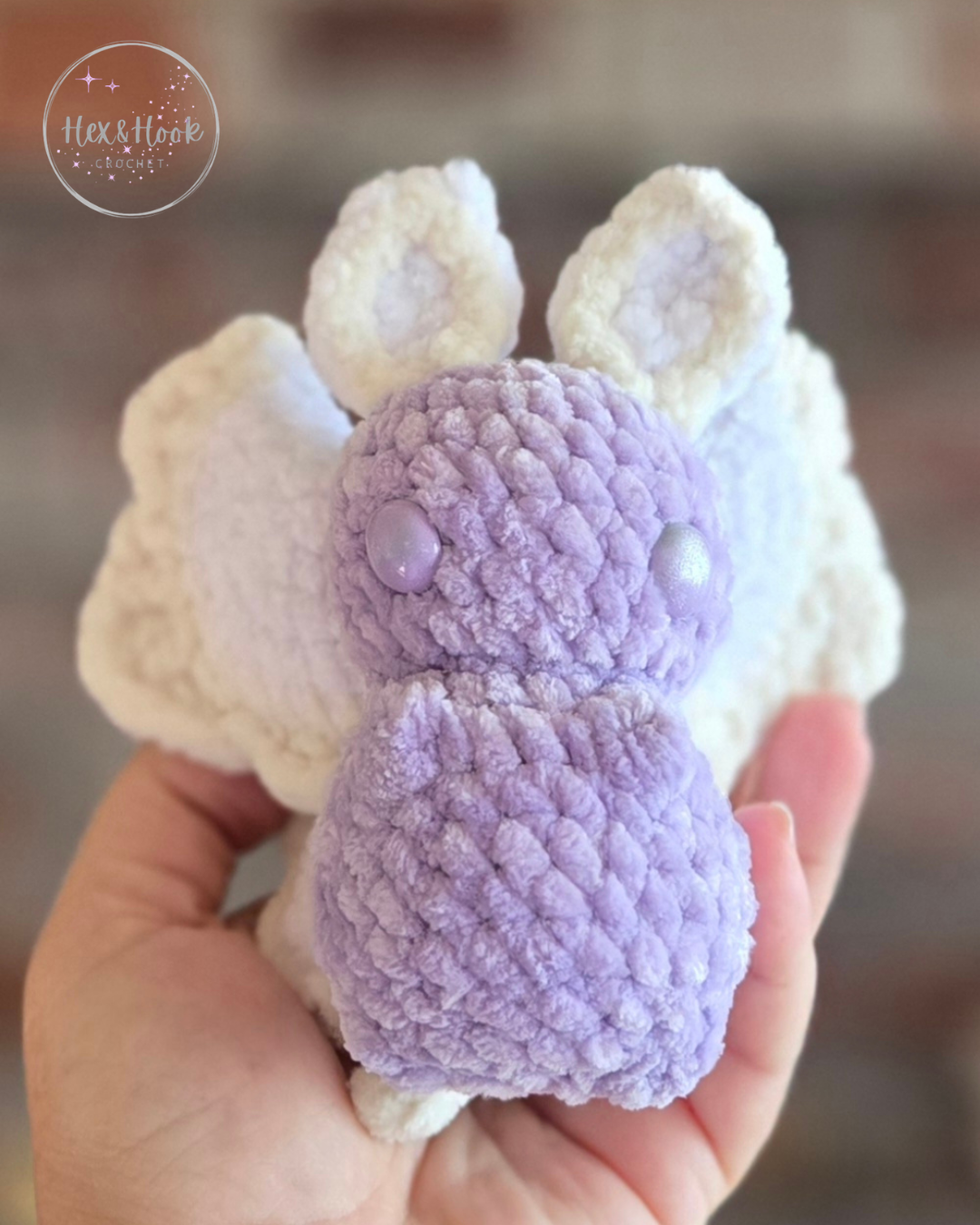 Handmade Crochet Moth Plush – Lilac Velvet Moth Stuffed Animal, Kawaii Fantasy Plush Toy