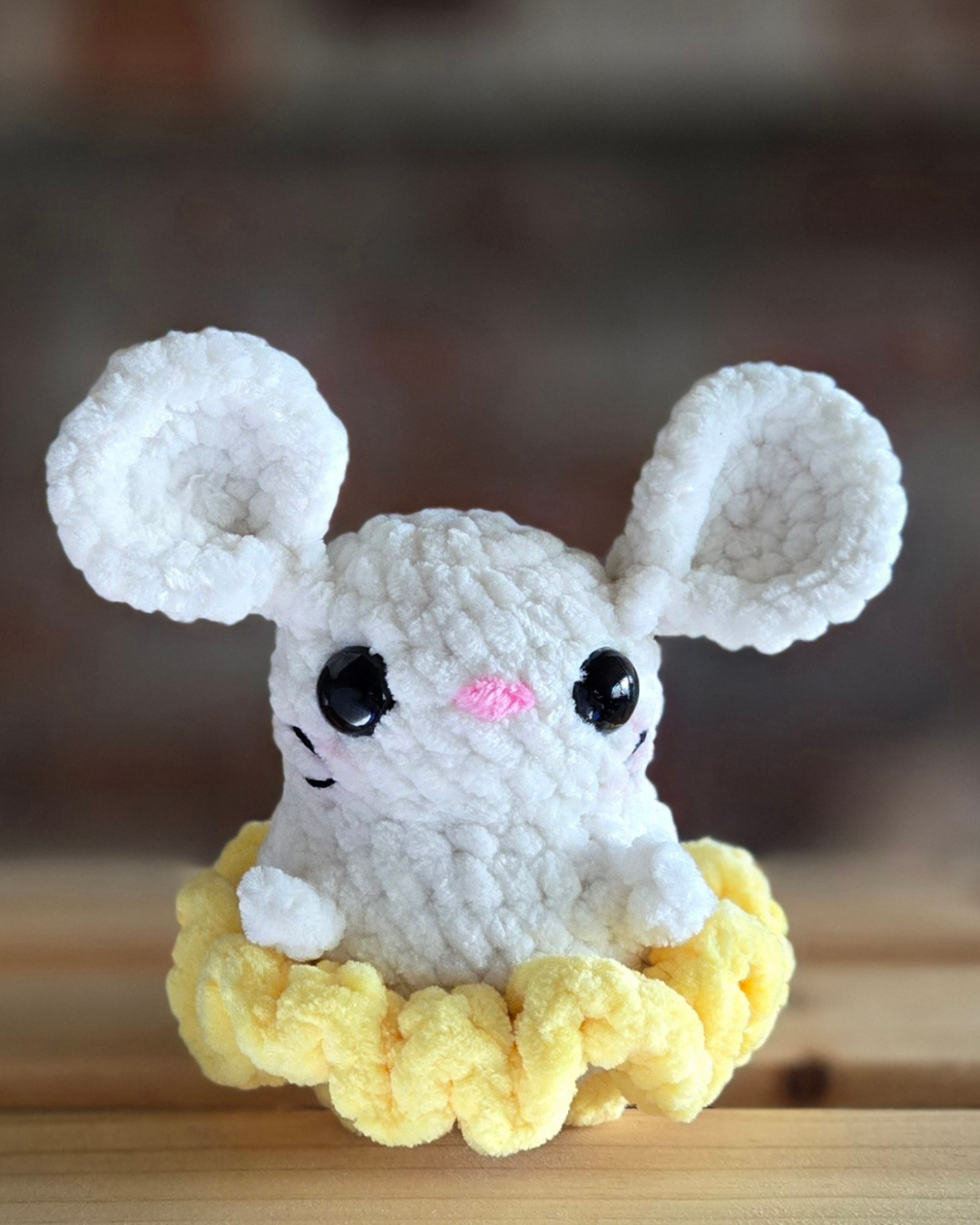 Handmade Crochet Mouse Plush – Cute Chenille Mouse Stuffed Animal, Kawaii Mouse Toy