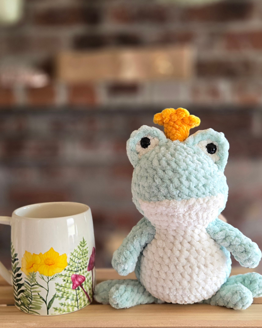 Handmade Crochet Frog Prince Plush – Cute Chenille Frog Stuffed Animal, Fantasy Kawaii Frog Toy
