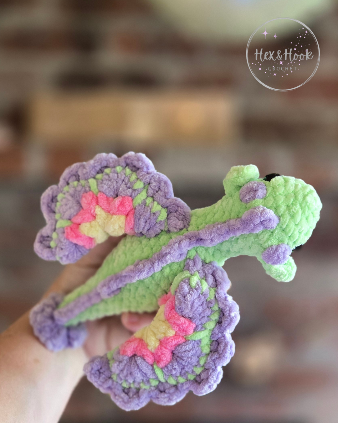 Handmade Crochet African Flower Dragon – Colorful Chenille Dragon Plush, Fantasy Stuffed Animal