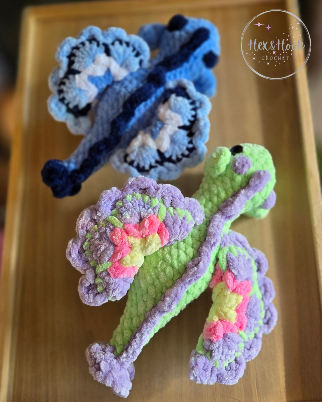 Handmade Crochet African Flower Dragon – Colorful Chenille Dragon Plush, Fantasy Stuffed Animal