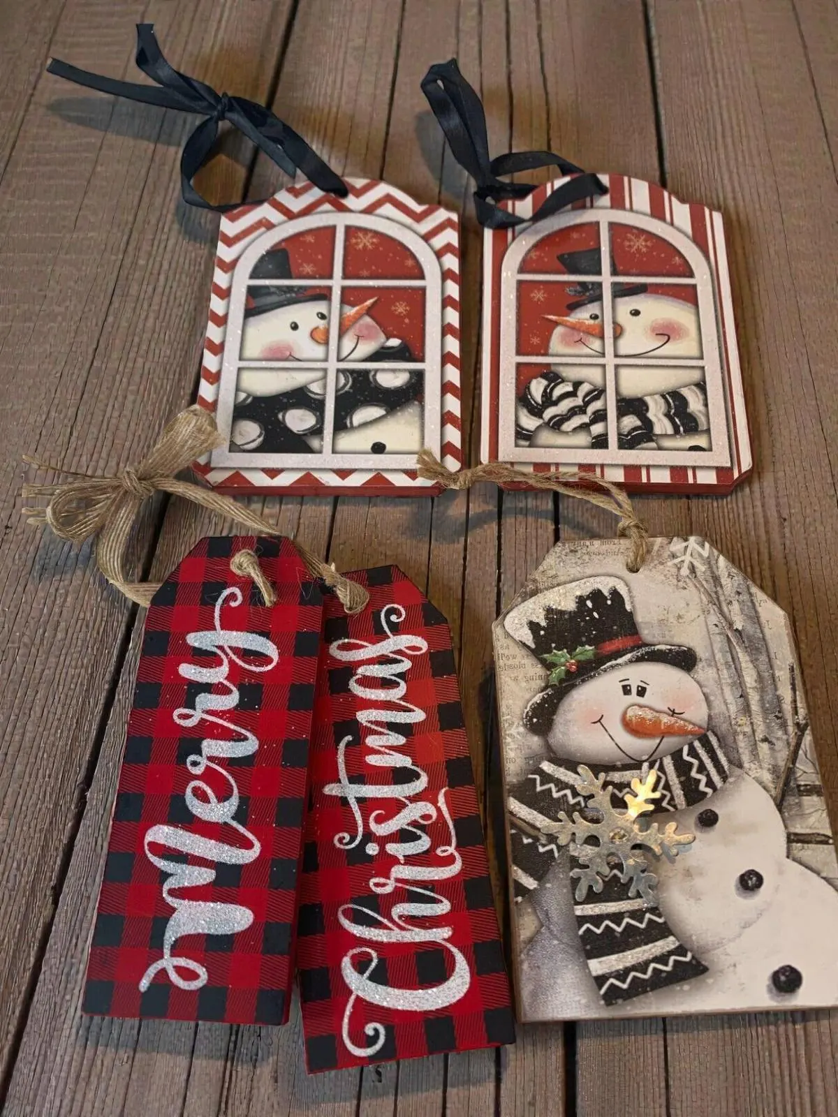 Christmas Snowman Wood Ornaments