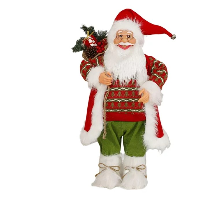 Muñeco de Santa Claus decorativo Viejito Pascuero Sweater Lana Verde y Rojo