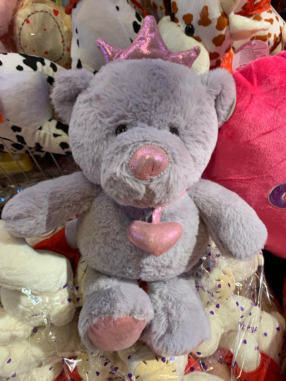 Oso de peluche gris de 40 cm con corona