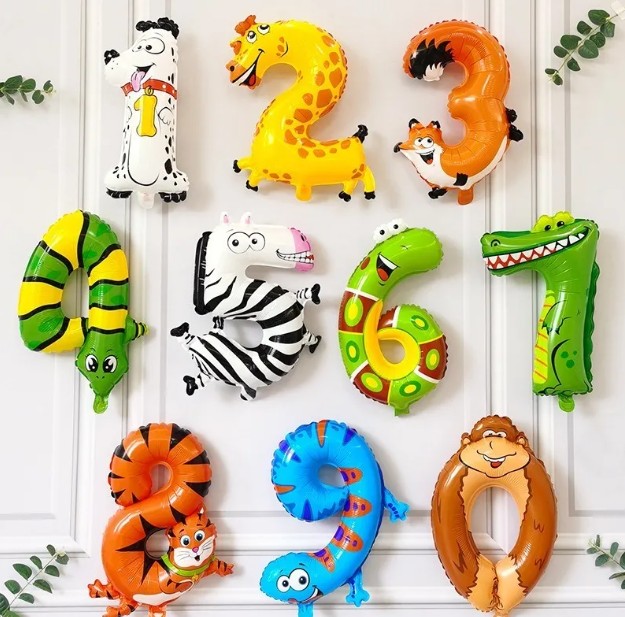 Globos de números de animales