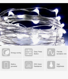 Luces LED de cadena 5 metros luz hada cobre a pilas