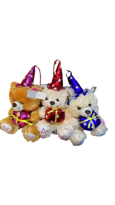 Osos de peluche con gorro de fiesta de cumpleaños 40 cms