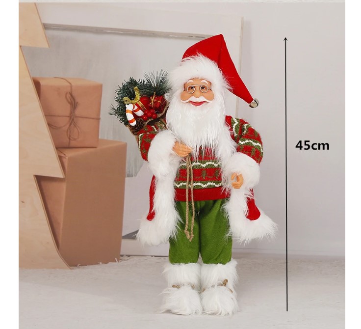 Muñeco de Santa Claus decorativo Viejito Pascuero Sweater Lana Verde y Rojo