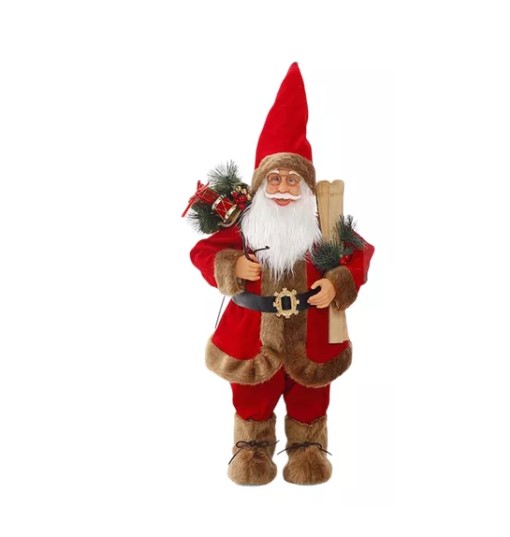 Figura decorativa de Papá Noel Viejito Pascuero Traje rojo y esquies