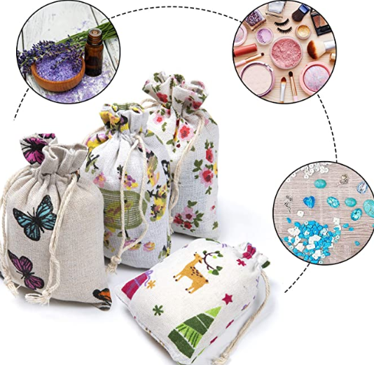 Docena Bolsas Bolsitas de tela estampadas surtidas 18x13 cms