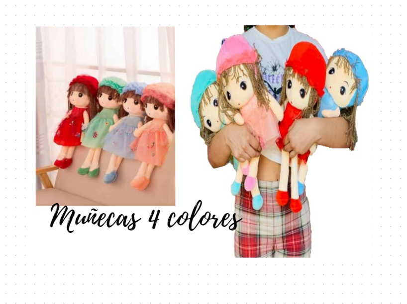 Muñeca de peluche con vestido de colores 30 cms