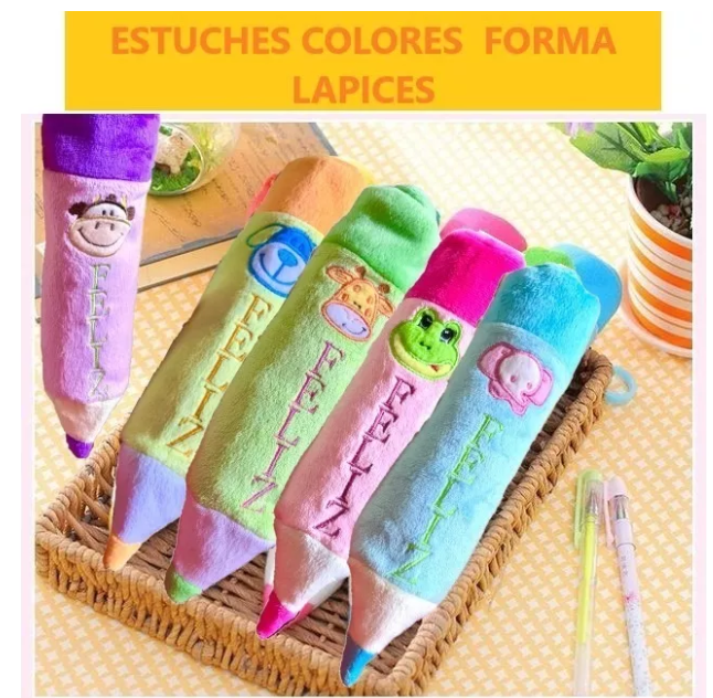 Estuches infantiles con diseño de lapices y animales