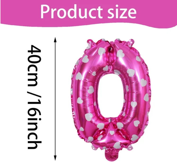 Globos de números 0 al 9 tono rosa estampado 40 cms