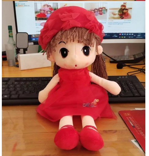 Muñeca de peluche con vestido de colores 30 cms