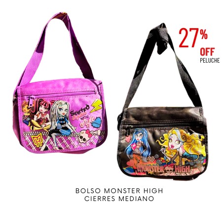 Bolso Monster High Medianos 25 x 20 x 4 cms tapa con cierres