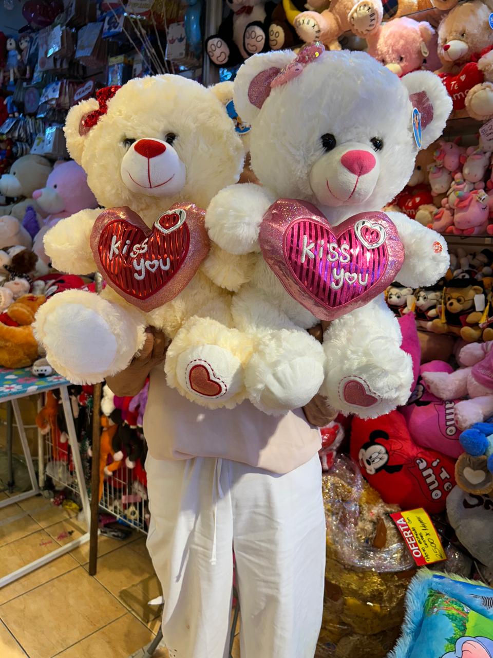 Osos de peluche con corazón kiss you 40 cms