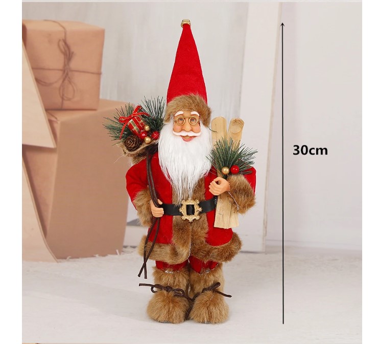 Figura decorativa de Papá Noel Viejito Pascuero Traje rojo y esquies