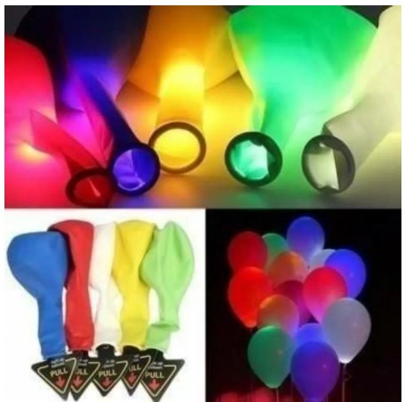 Bolsas de 5 Globos de latex LED multicolores a pilas