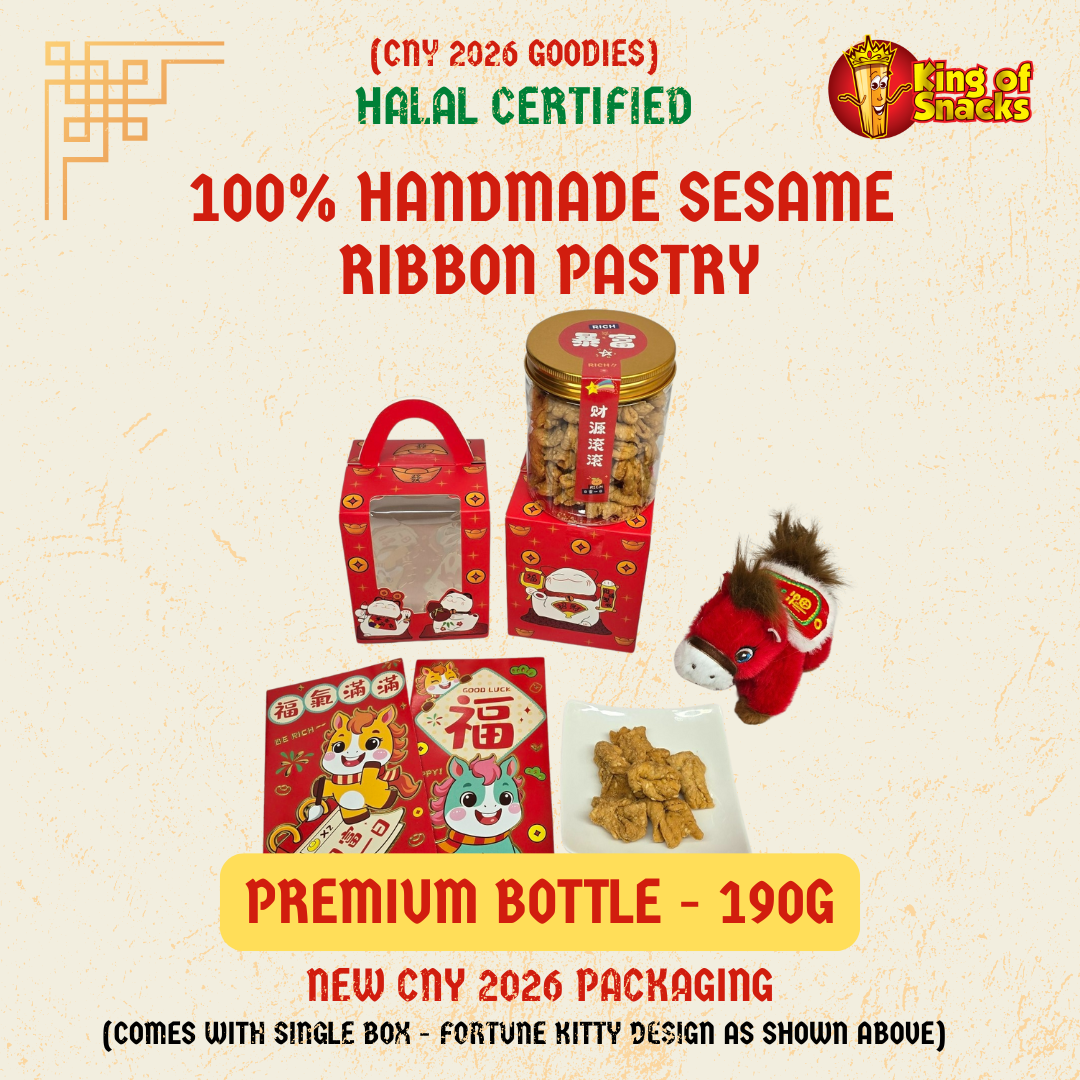 100% Handmade Sesame Ribbon Pastry - CNY 2026 Premium Bottle + Single Gift Box - 190g